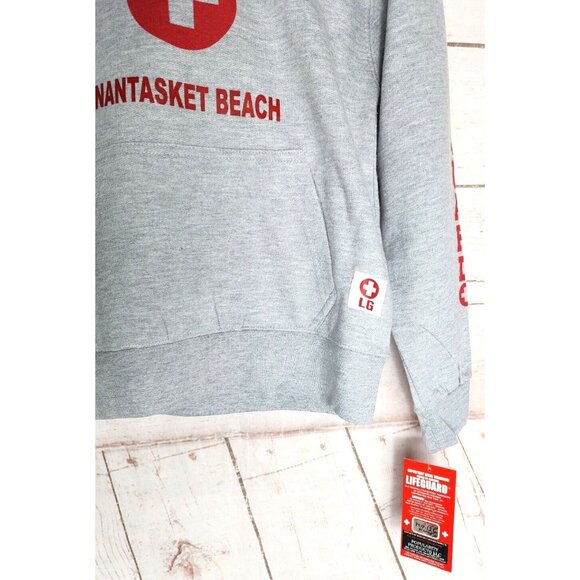 Lifeguard Nantasket Beach Embroidered Silver Red Letters Boys Cotton Poly Hoodie - Picture 15 of 16